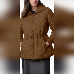 Bernardo SEALED! NWT! Drawcord Waist Quilted Puffer Coat in Camel. Sz XXL. R2S!!